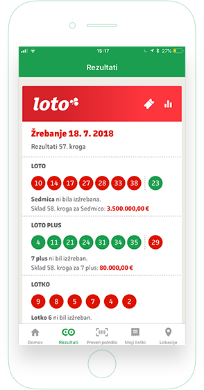 mobilna aplikacija navodila pregled rezultatov žrebanja